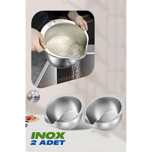 TransForMacion Inox Süzgeç Pirinç Makarna Salata Süzgeci 304 Paslanmaz Çelik 2 ADET 721521