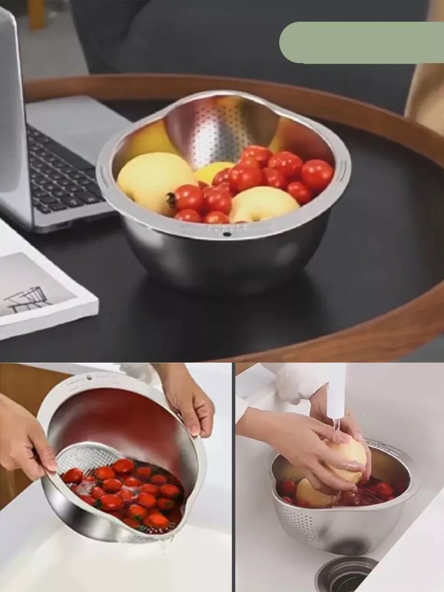 Inox Süzgeç Pirinç Makarna Salata Süzgeci 304 Paslanmaz Çelik 2 ADET  