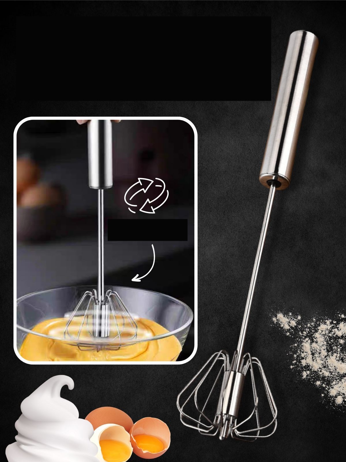 Dönerli Çırpıcı 304 Paslanmaz Çelik Yumurta Çırpıcı  