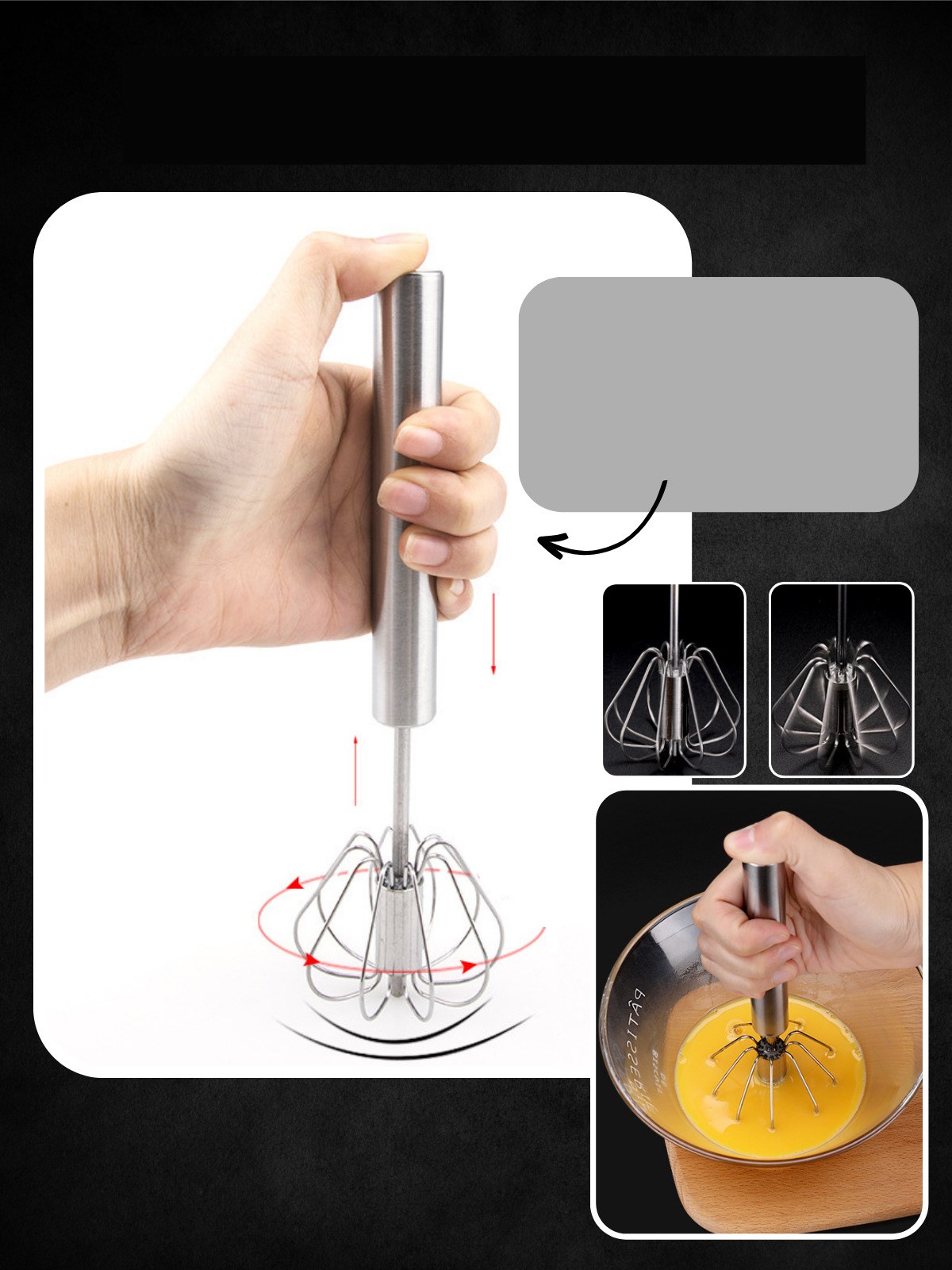 Dönerli Çırpıcı 304 Paslanmaz Çelik Yumurta Çırpıcı  