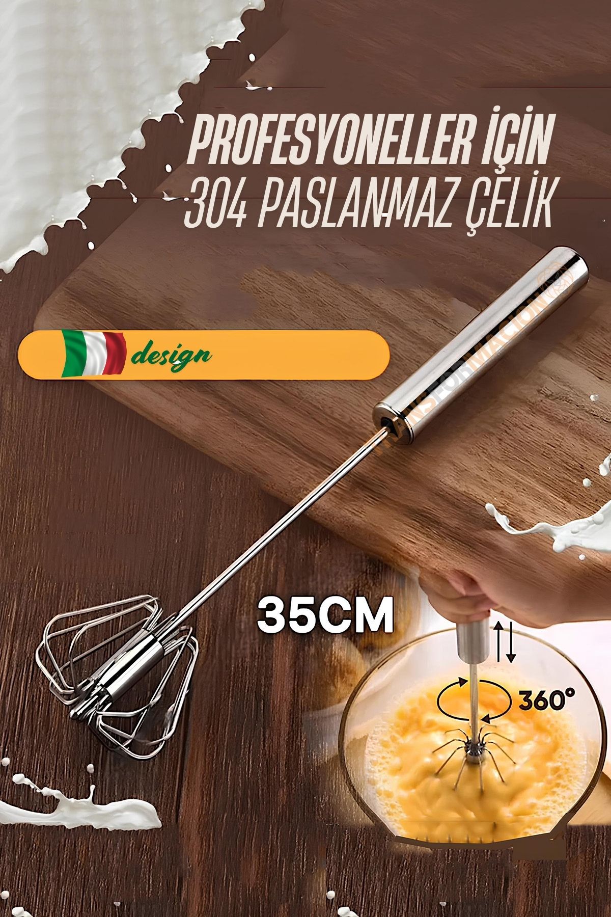Dönerli Çırpıcı 304 Paslanmaz Çelik Yumurta Çırpıcı  