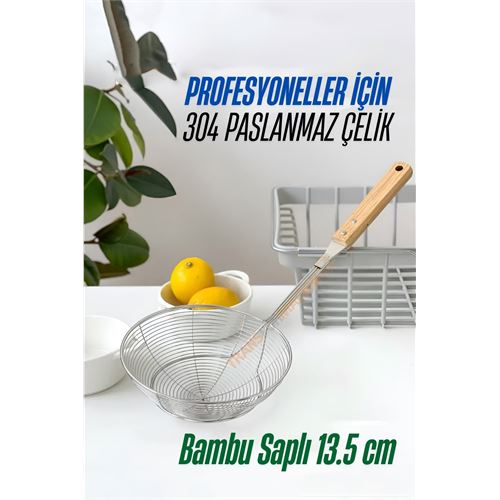 TransForMacion Bambu Saplı Kevgir Süzgeç 304 Paslanmaz Çelik 13.5 cm 721528