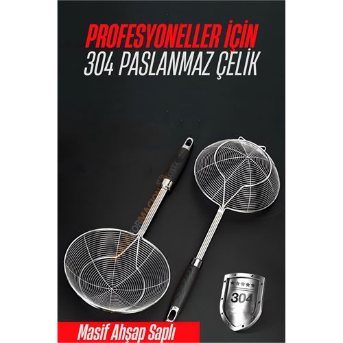 TransForMacion Ahşap Saplı Kevgir Süzgeç 304 Paslanmaz Çelik 15.5 cm 721530
