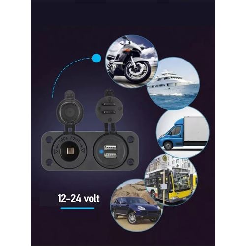 ModaCar USB + 12-24 Volt Çakmak Giriş Soket Tekne Oto Kamyonet Soketi Marine Tip Soket 7 