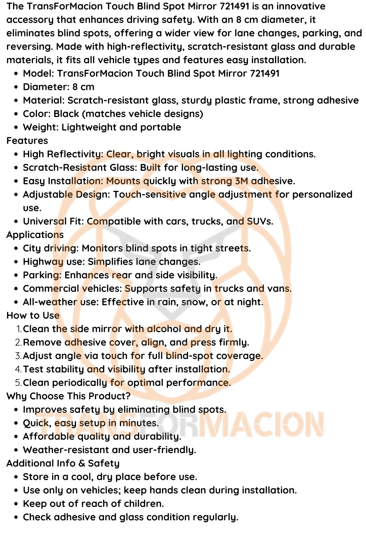 Araç Kör Nokta Aynası Dokunmatik 