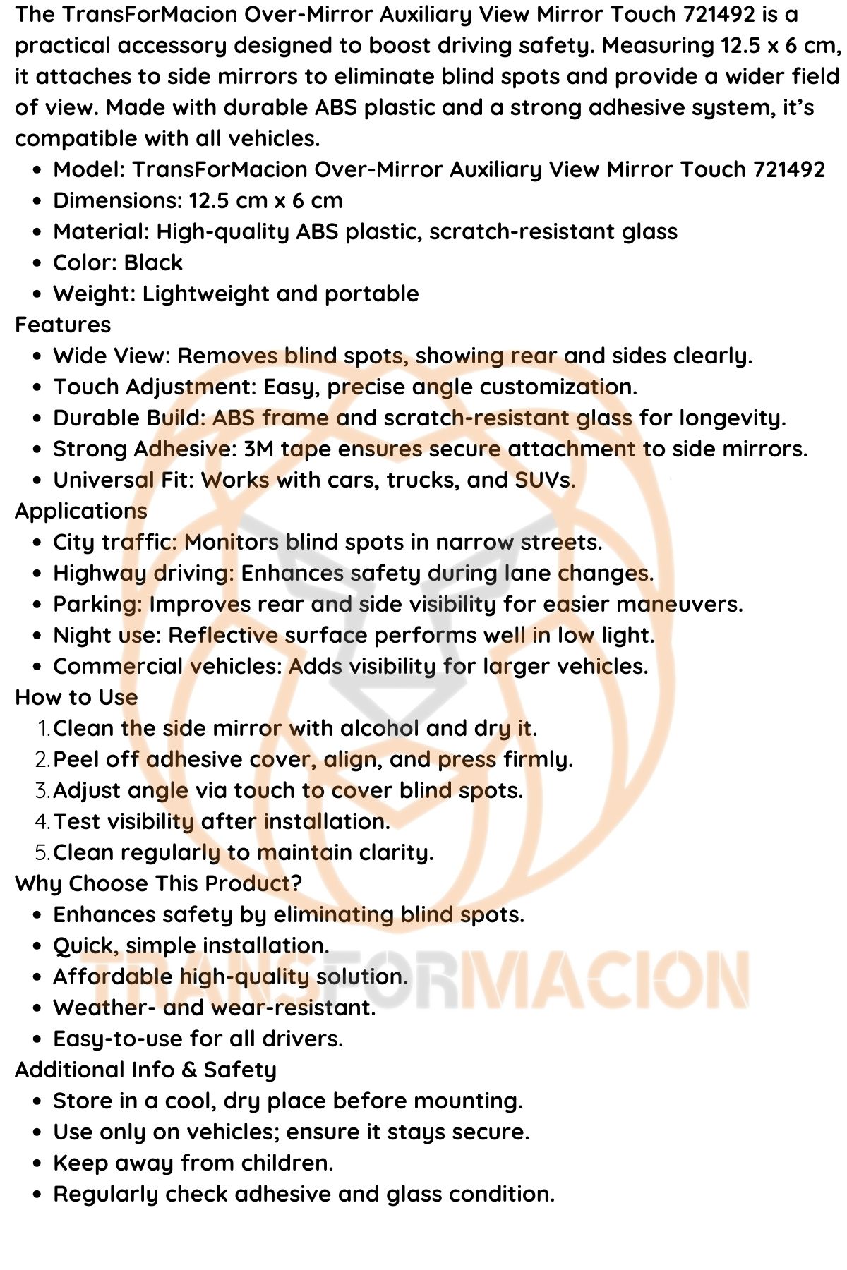 Ayna Üstü İlave Görüş Aynası  Dokunmatik  