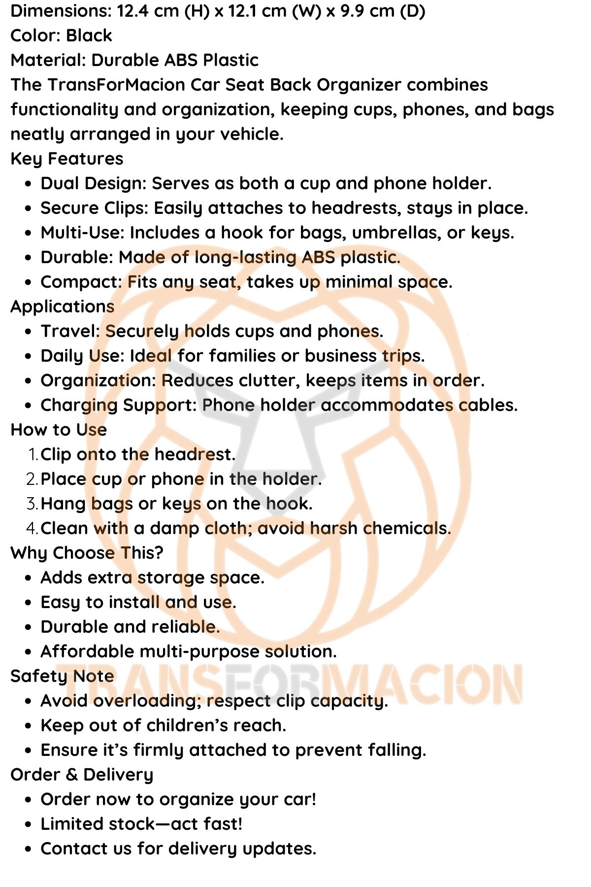 Araç Koltuk Arkası Organizer Bardak Telefon Tutucu 