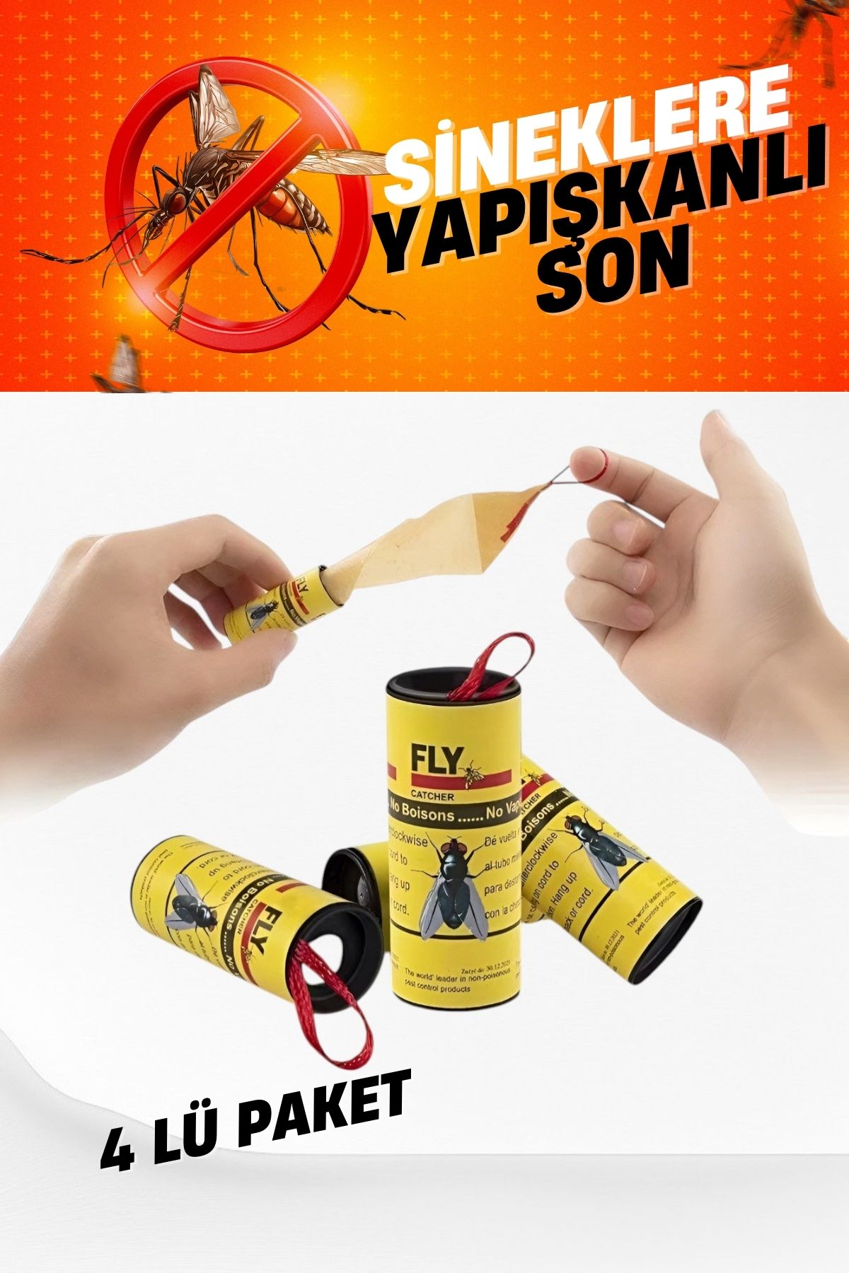  Yapışkanlı Sinek Şeridi Sinek Kapanı 4 ADET 