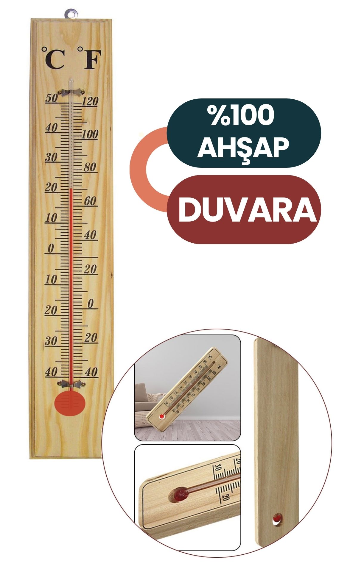 Modacar  Malmsey Ahşap Duvar Termometre 