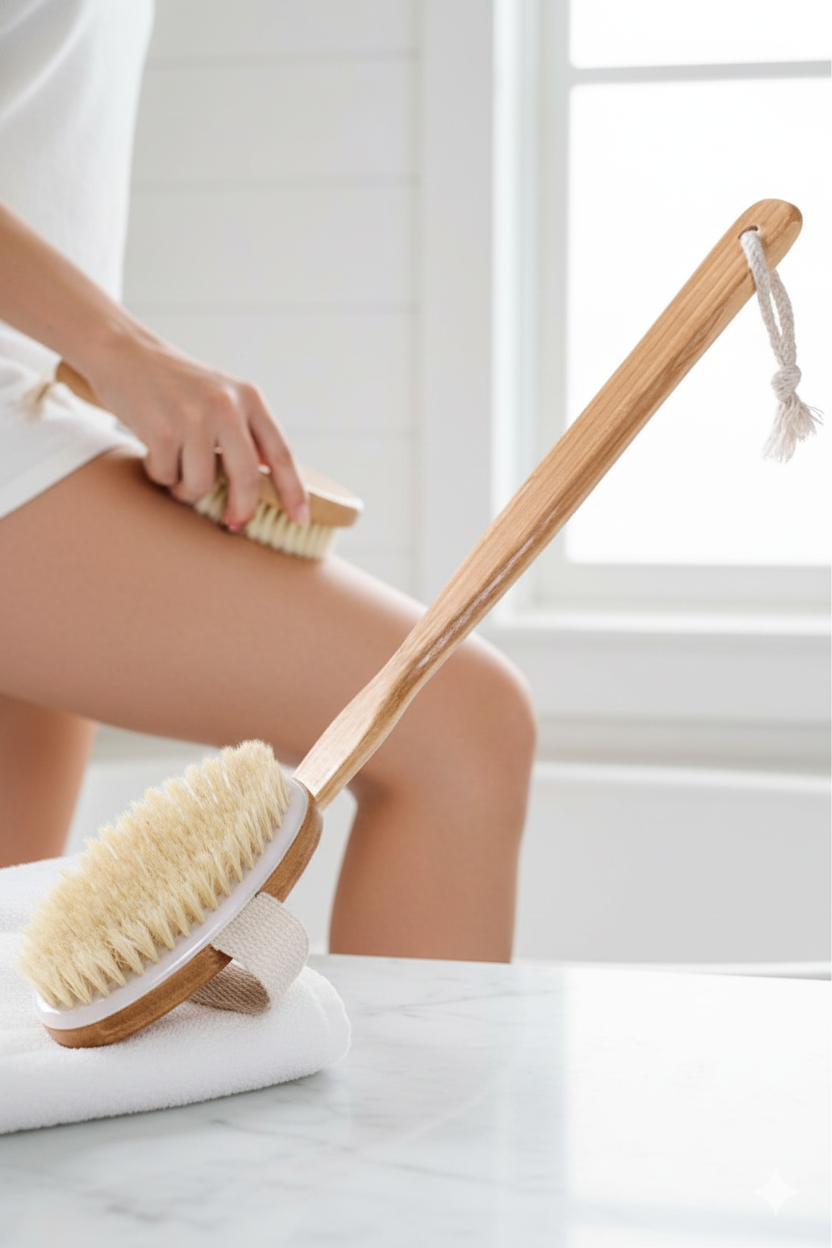 Uzun Saplı Doğal At Kılı Selülit Karşıtı Vücut Fırçası Peeling Masaj Aleti Selülit Fırçası 714799