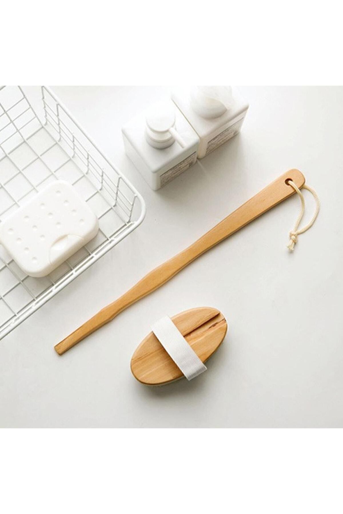 Uzun Saplı Doğal At Kılı Selülit Karşıtı Vücut Fırçası Peeling Masaj Aleti Selülit Fırçası 714799