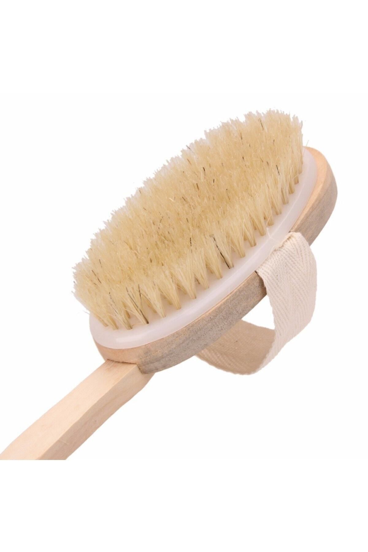 Uzun Saplı Doğal At Kılı Selülit Karşıtı Vücut Fırçası Peeling Masaj Aleti Selülit Fırçası 714799
