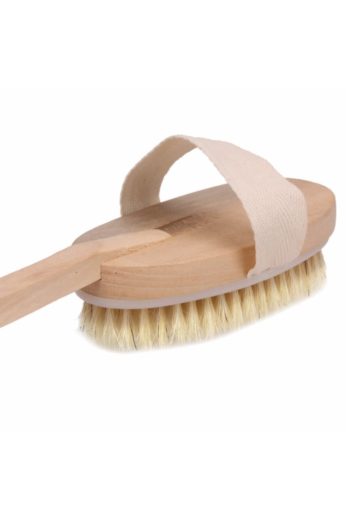 Uzun Saplı Doğal At Kılı Selülit Karşıtı Vücut Fırçası Peeling Masaj Aleti Selülit Fırçası 714799