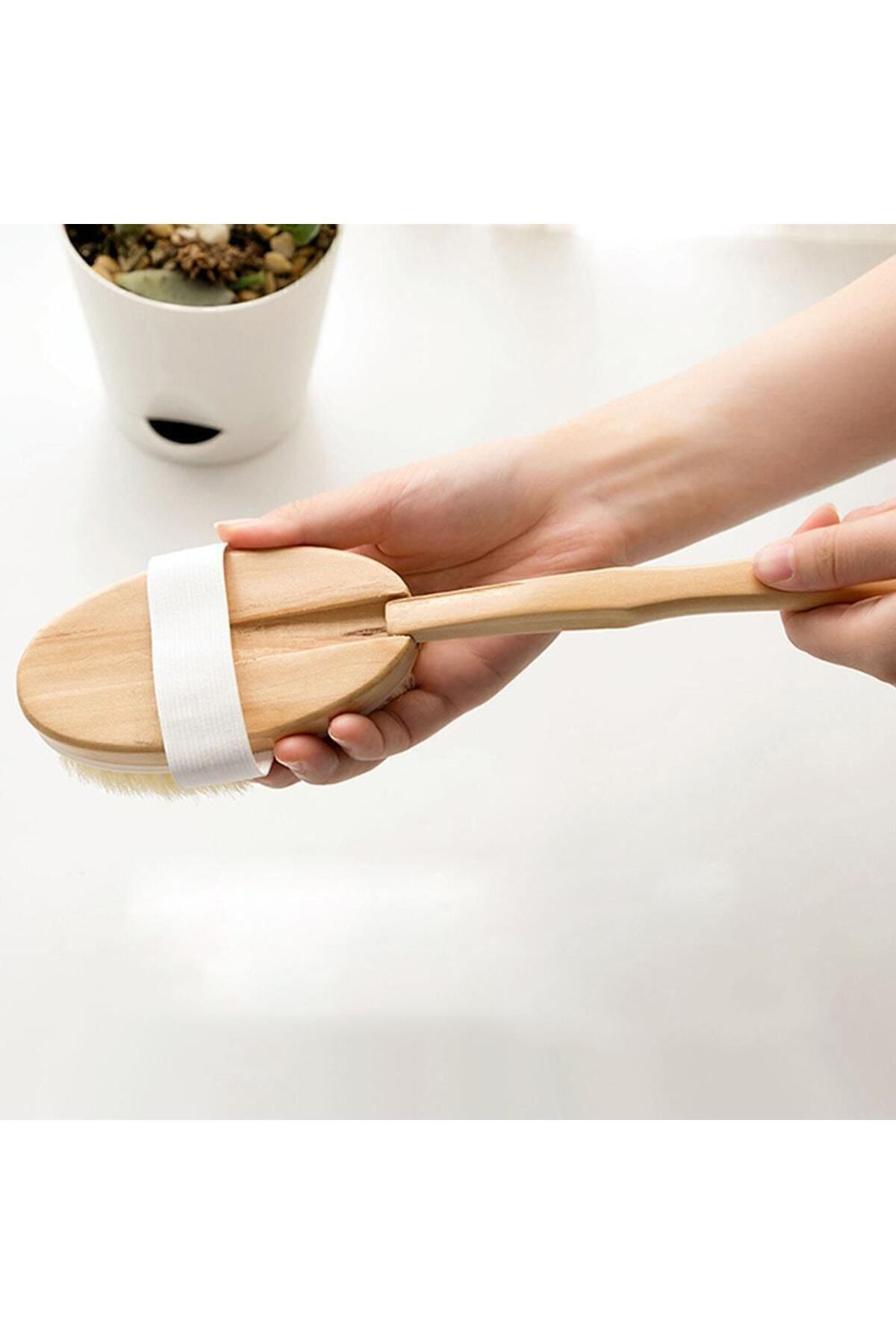 Uzun Saplı Doğal At Kılı Selülit Karşıtı Vücut Fırçası Peeling Masaj Aleti Selülit Fırçası 714799