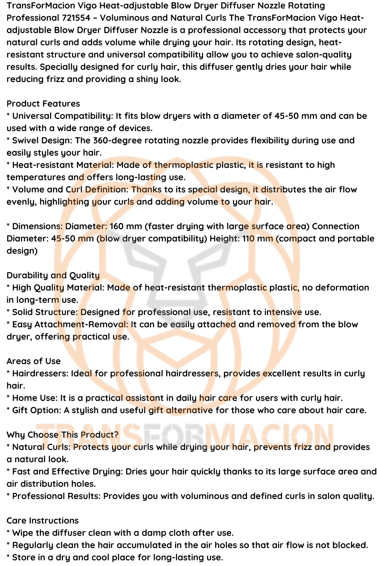 Isı Ayarlamalı Fön Için Difüzör Vigo Başlık Dönerli Profesyonel 721554