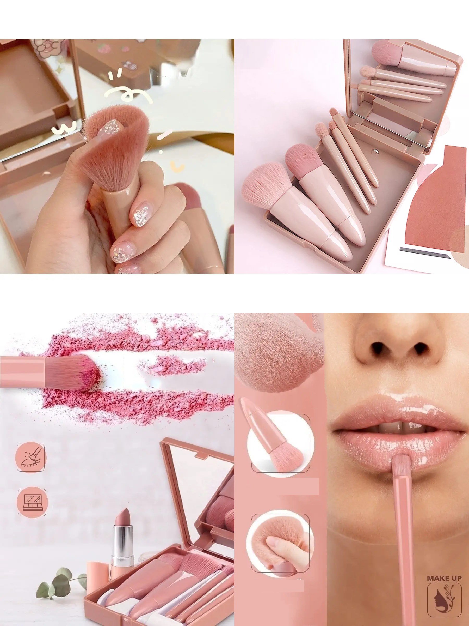 Makyaj Fırça Kiti Aynalı ve Kutulu Profesyonel Makyaj Kiti  721577