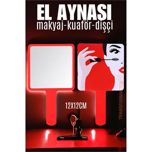 TransForMacion El Aynası Makyaj Aynası Kuaför Dişçi Güzellik Merkezi Aynası KIRMIZI 721579