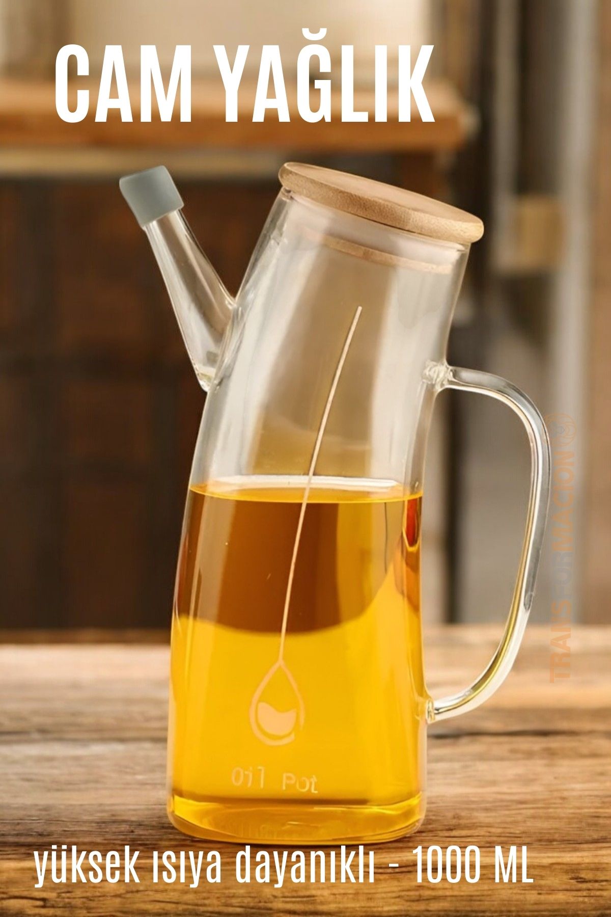 Modacar Yağ Sirke Şişesi Yağlık Borosilikat Cam 1000 ML 