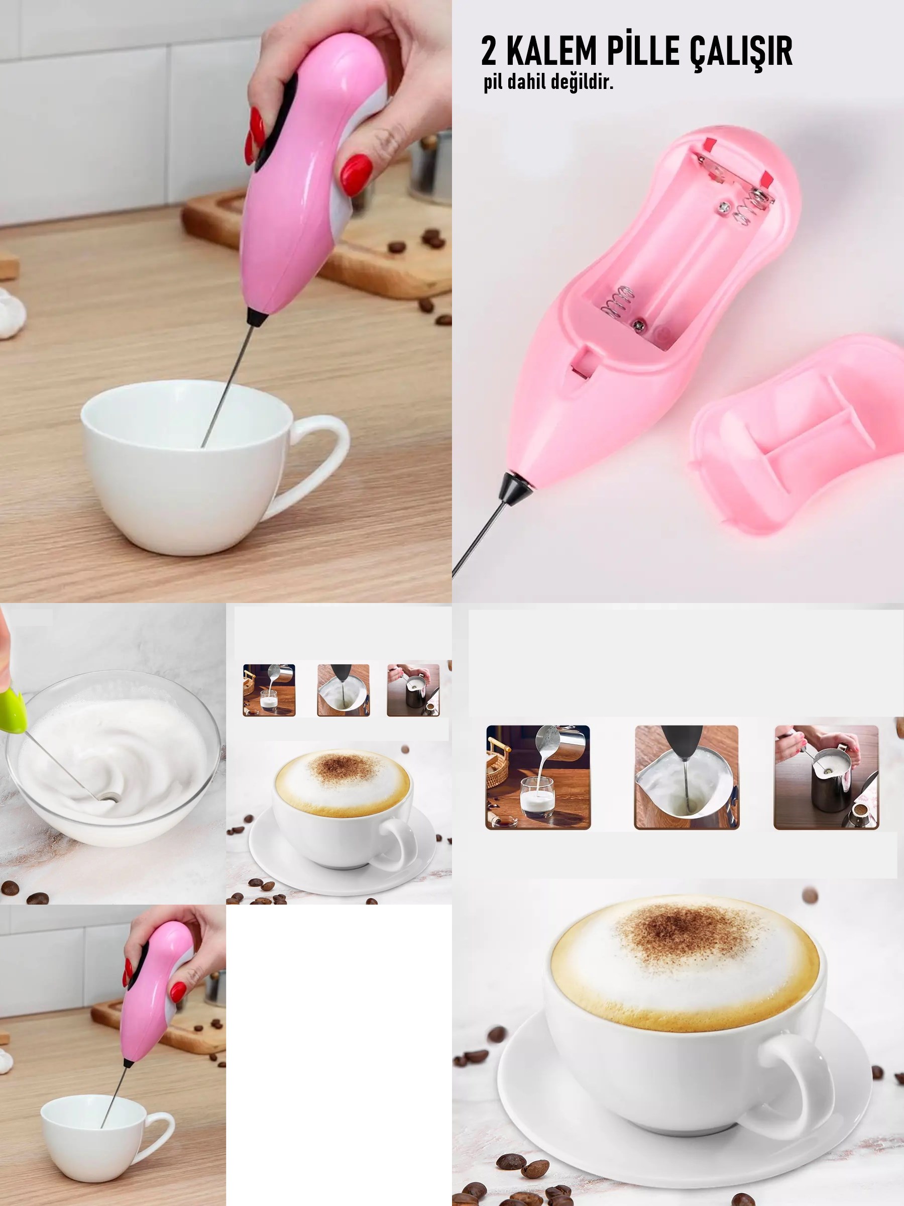 Süt Köpürtücü Kahve Karıştırıcı Mini Pilli Mixer Çırpıcı 720459