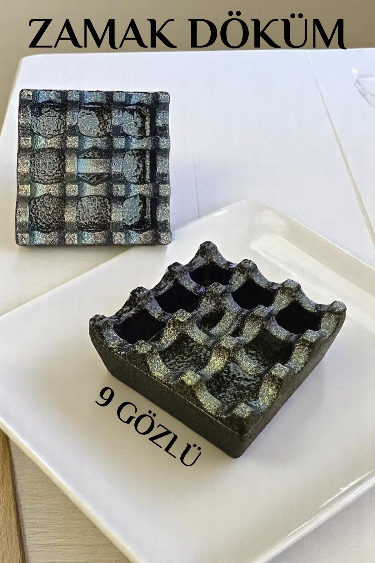 Kapaklı Zamak Döküm Kare Küllük Metal Kül Tablası - Kafe Küllüğü SARI-KAHVE  721608