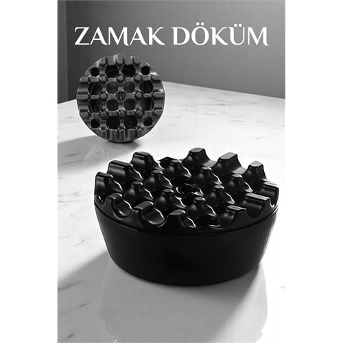Transformacion Kapaklı Zamak Döküm Yuvarlak Küllük Metal Kül Tablası - Kafe Küllüğü SİYAH 721606