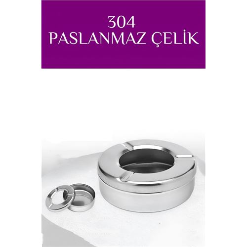TransForMacion Kapaklı Paslanmaz Yuvarlak Küllük - Kapaklı 304 Çelik Kül Tablası - Kafe Küllüğü Restoran Küllüğü 721604