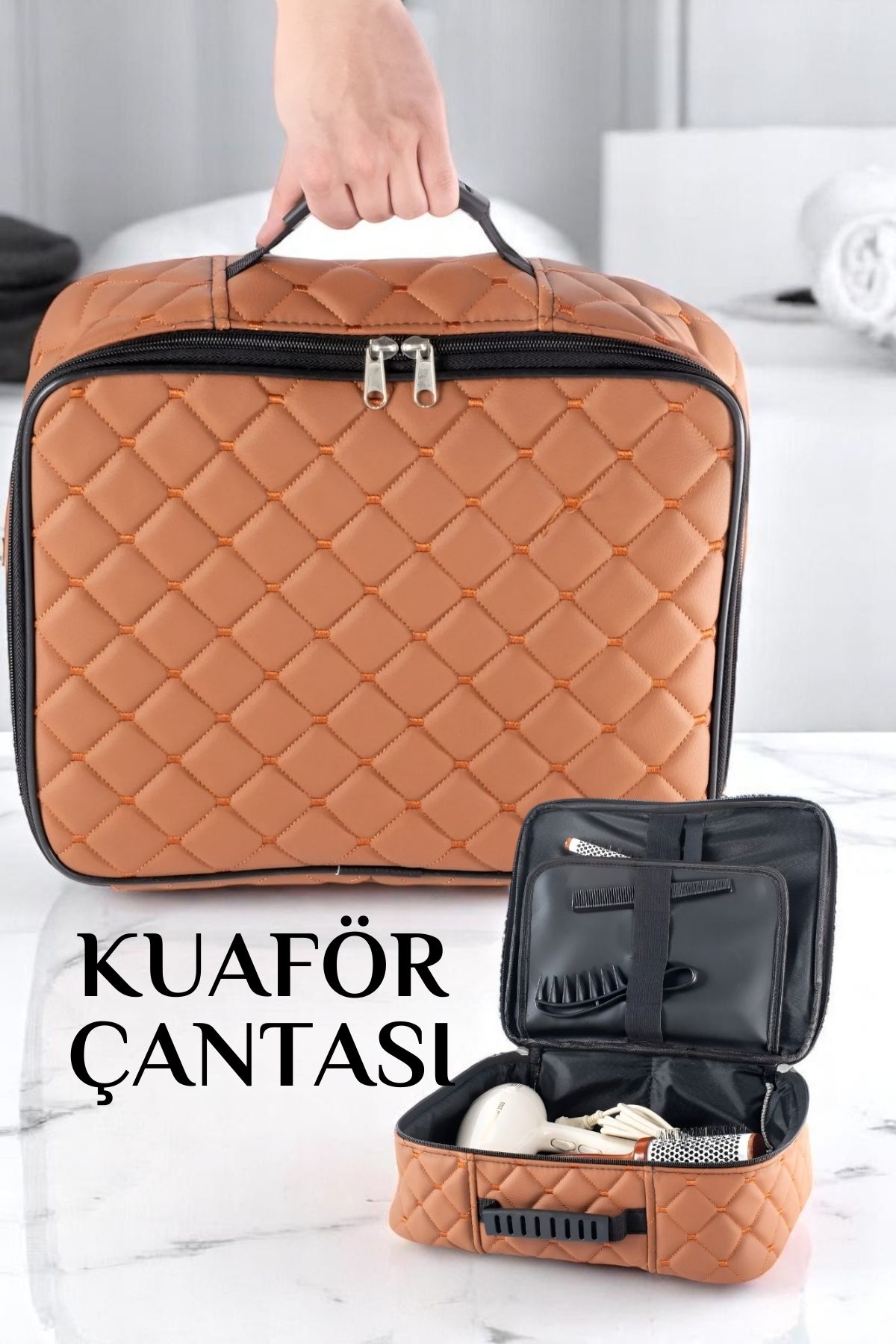 Kuaför Çantası Kapitone Deri Berber Çantası Makyöz Ekipman Çantası TABA 721609
