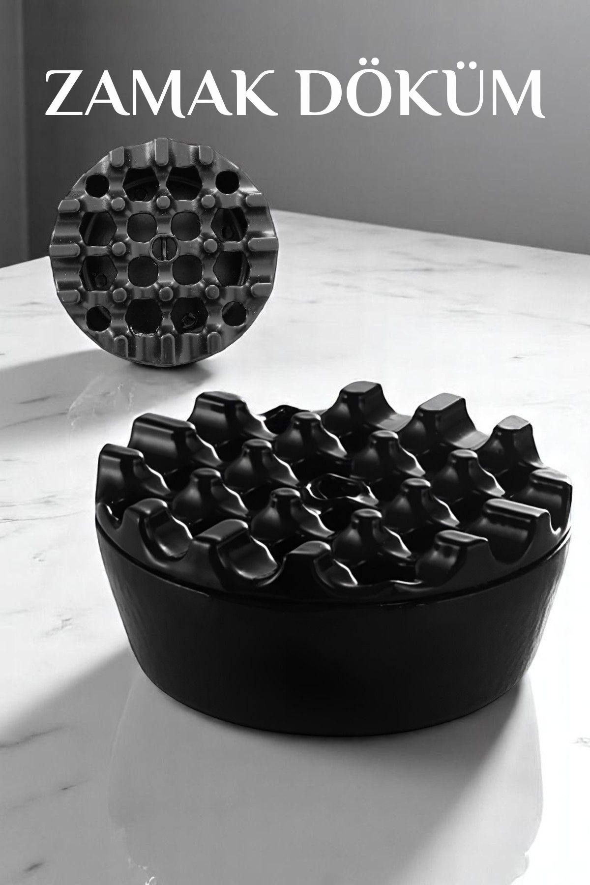 Kapaklı Zamak Döküm Yuvarlak Küllük Metal Kül Tablası - Kafe Küllüğü SİYAH 