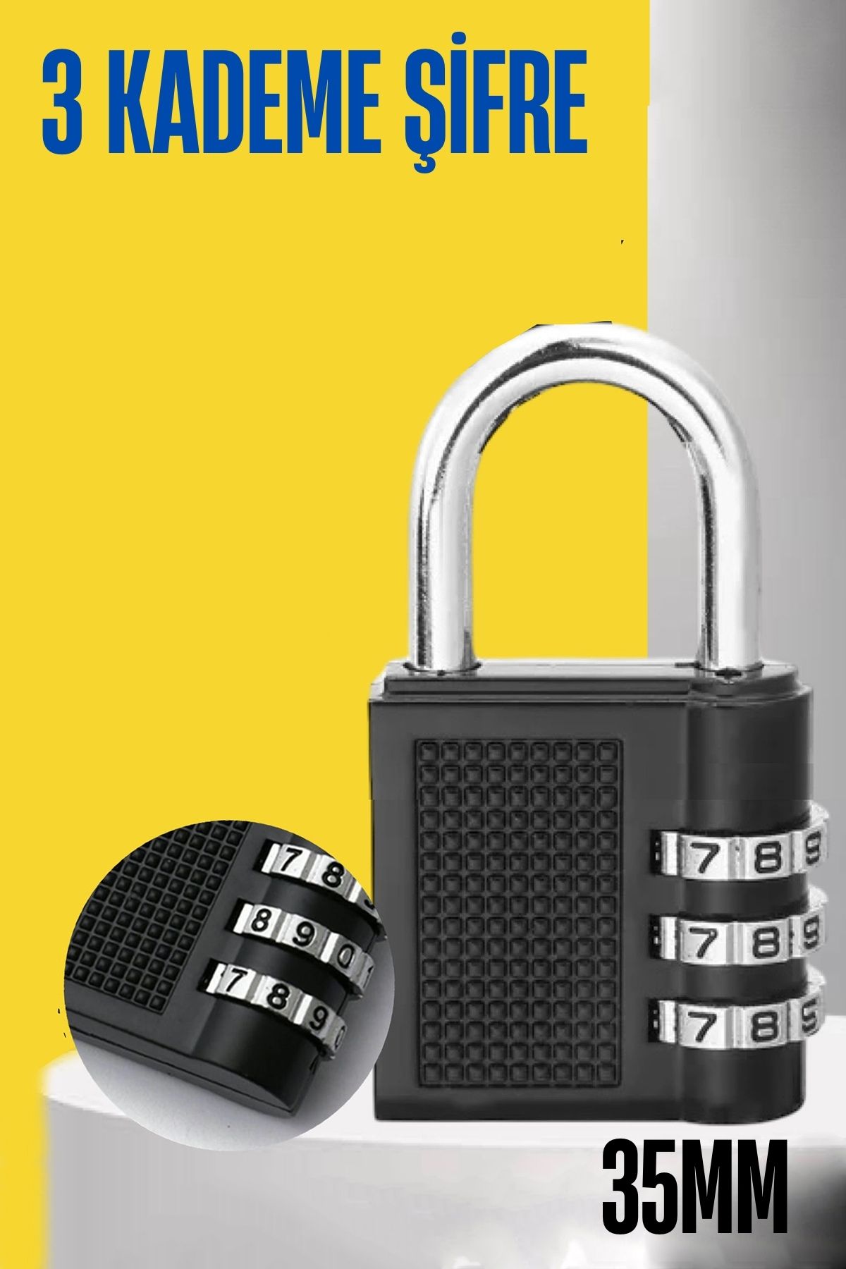 Şifreli Asma Kilit 3 Kademe 35 mm 