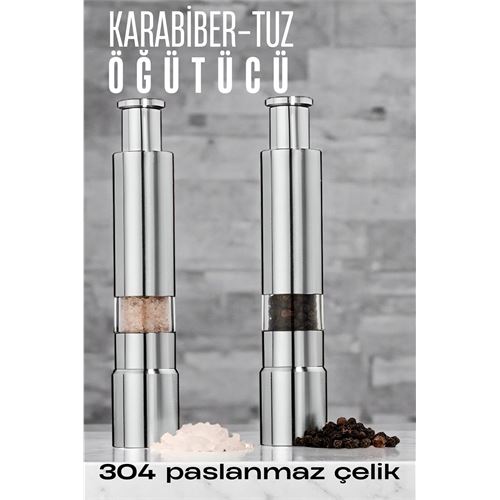 Transformacion 2'li Karabiber Tuz Öğütücü Profesyonel 304 Paslanmaz Çelik Manuel Baharat Değirmeni 720252
