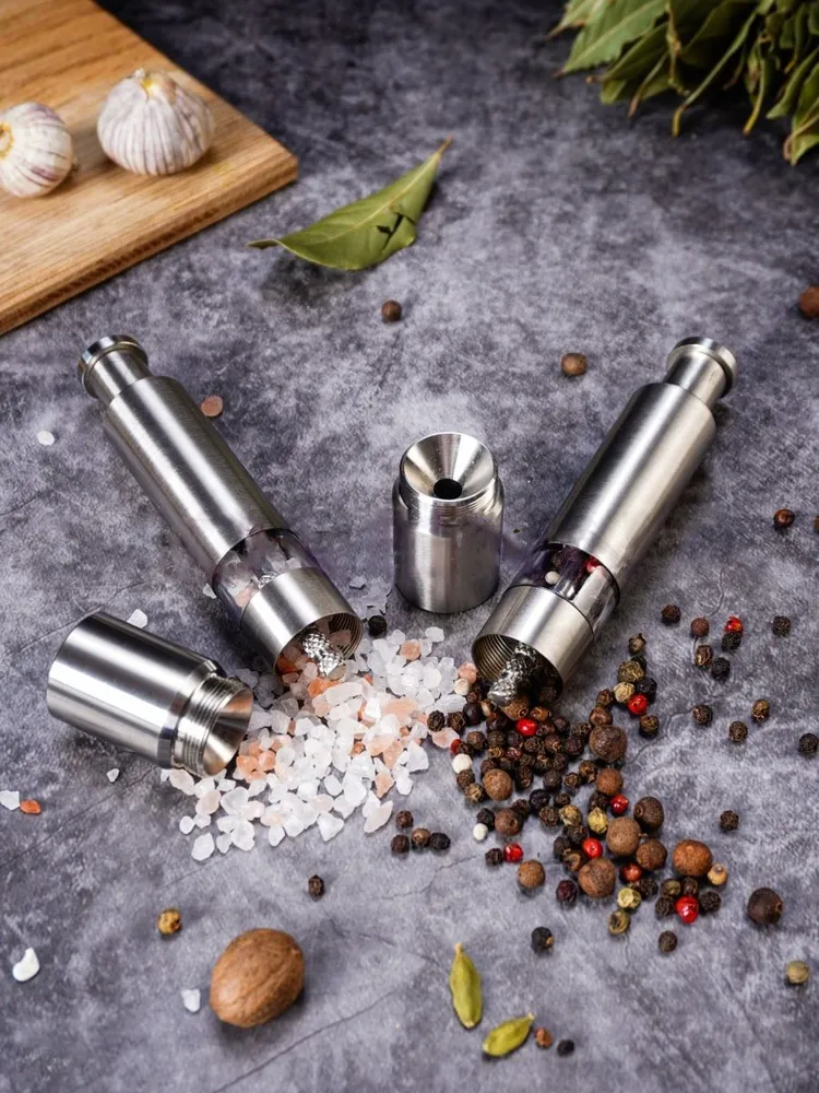 2'li Karabiber Tuz Öğütücü Profesyonel 304 Paslanmaz Çelik Manuel Baharat Değirmeni 720252