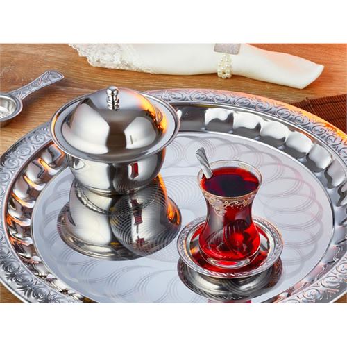 TransForMacion Servis Tepsisi - Çelik Çay Tepsisi  Şık Desenli Tepsi 44 CM 721653