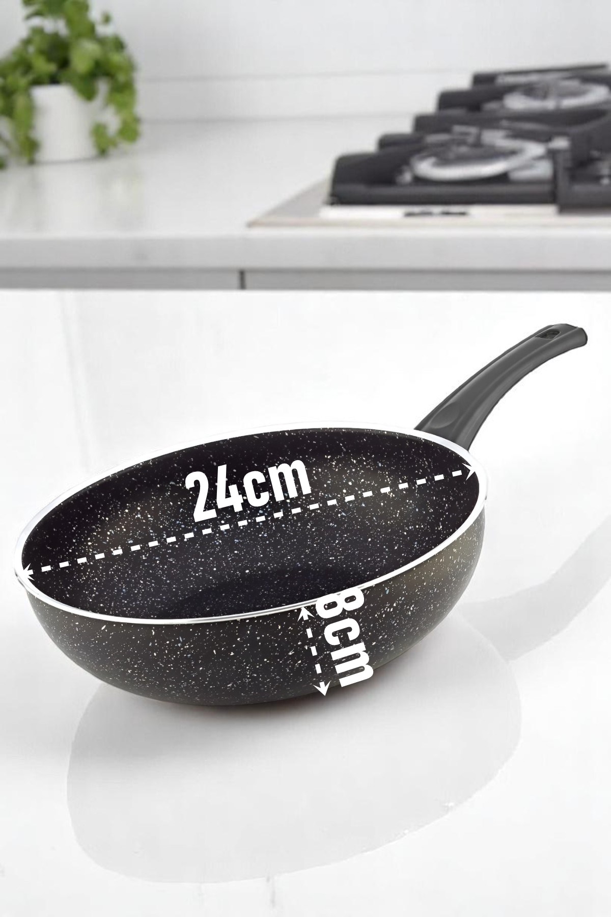 Granit Döküm 8 Cm Derin Wok Tava - Yapışmaz Wok Tava - 24 Cm 721662