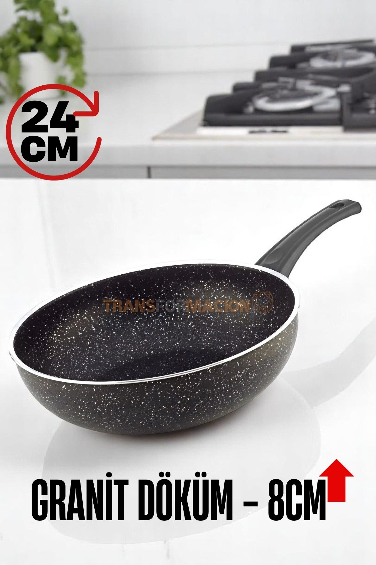 Granit Döküm 8 Cm Derin Wok Tava - Yapışmaz Wok Tava - 24 Cm 721662