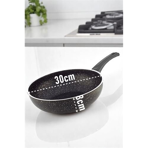 TransForMacion Granit Döküm 8 Cm Derin Wok Tava - Yapışmaz Wok Tava -  30 Cm 721663