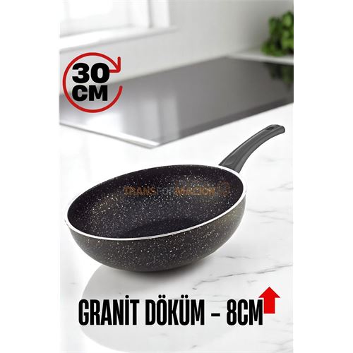 TransForMacion Granit Döküm 8 Cm Derin Wok Tava - Yapışmaz Wok Tava -  30 Cm 721663