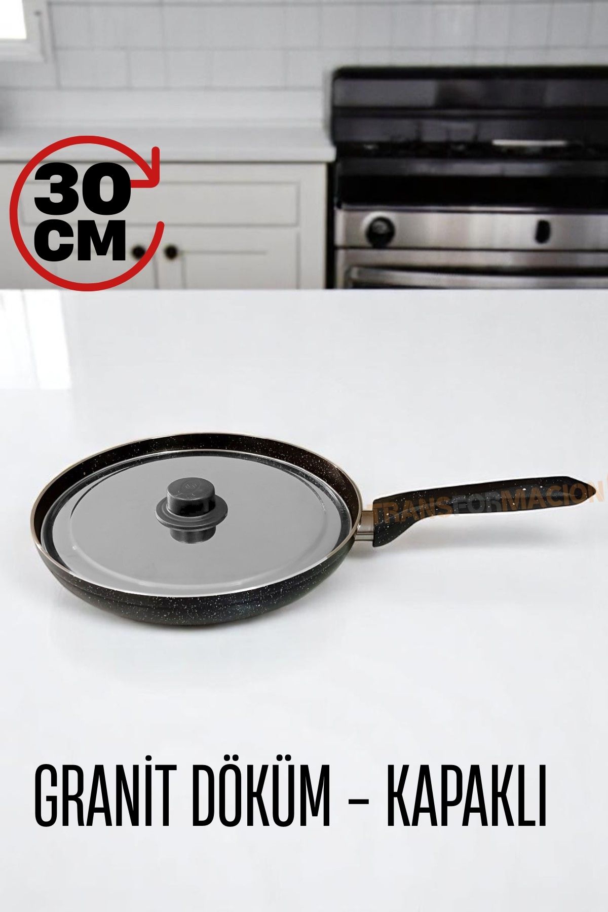 Granit Döküm Tava Paslanmaz Çelik Kapaklı -Yapışmaz Taban 30 Cm 721665