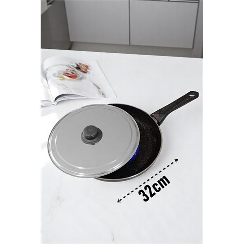TransForMacion Granit Döküm Tava Paslanmaz Çelik Kapaklı -Yapışmaz Taban 32 Cm 721666
