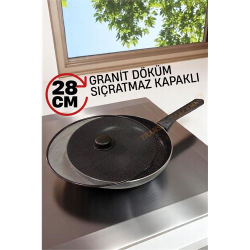 TransForMacion Granit Döküm Tava Yağ Sıçratmaz Kapaklı -Yapışmaz Taban 28 Cm 721667