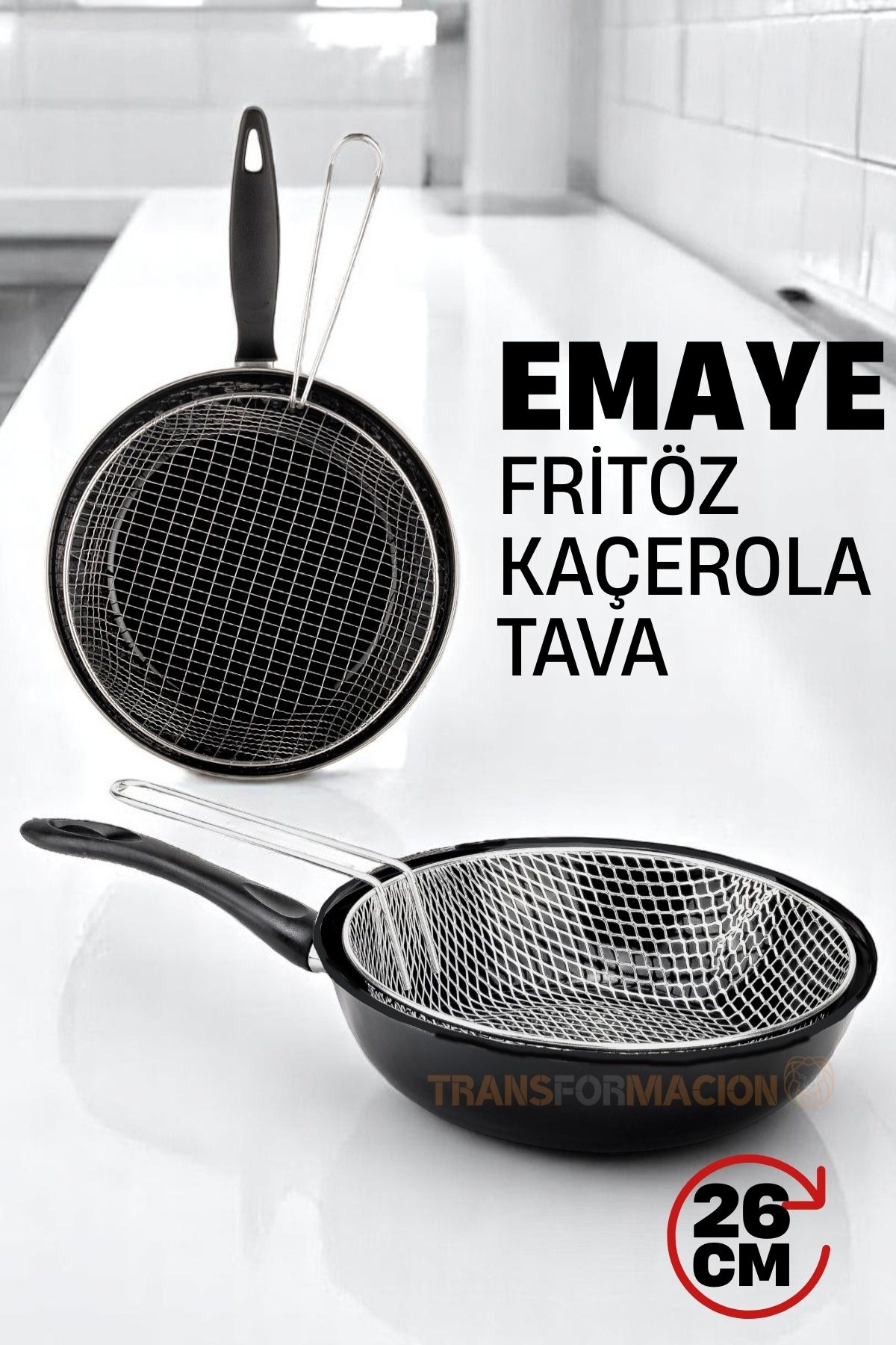 Fritözlü Emaye Kızartma Tavası- Kızartma Kaçerola Multi Kullanım  26 CM 721670