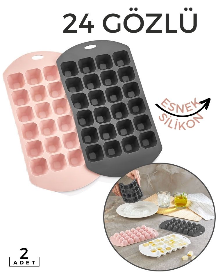 ModaCar Hızlı Buz Kalıbı 2 li 24 Bölme Esnek Silikon Sauvage Design 