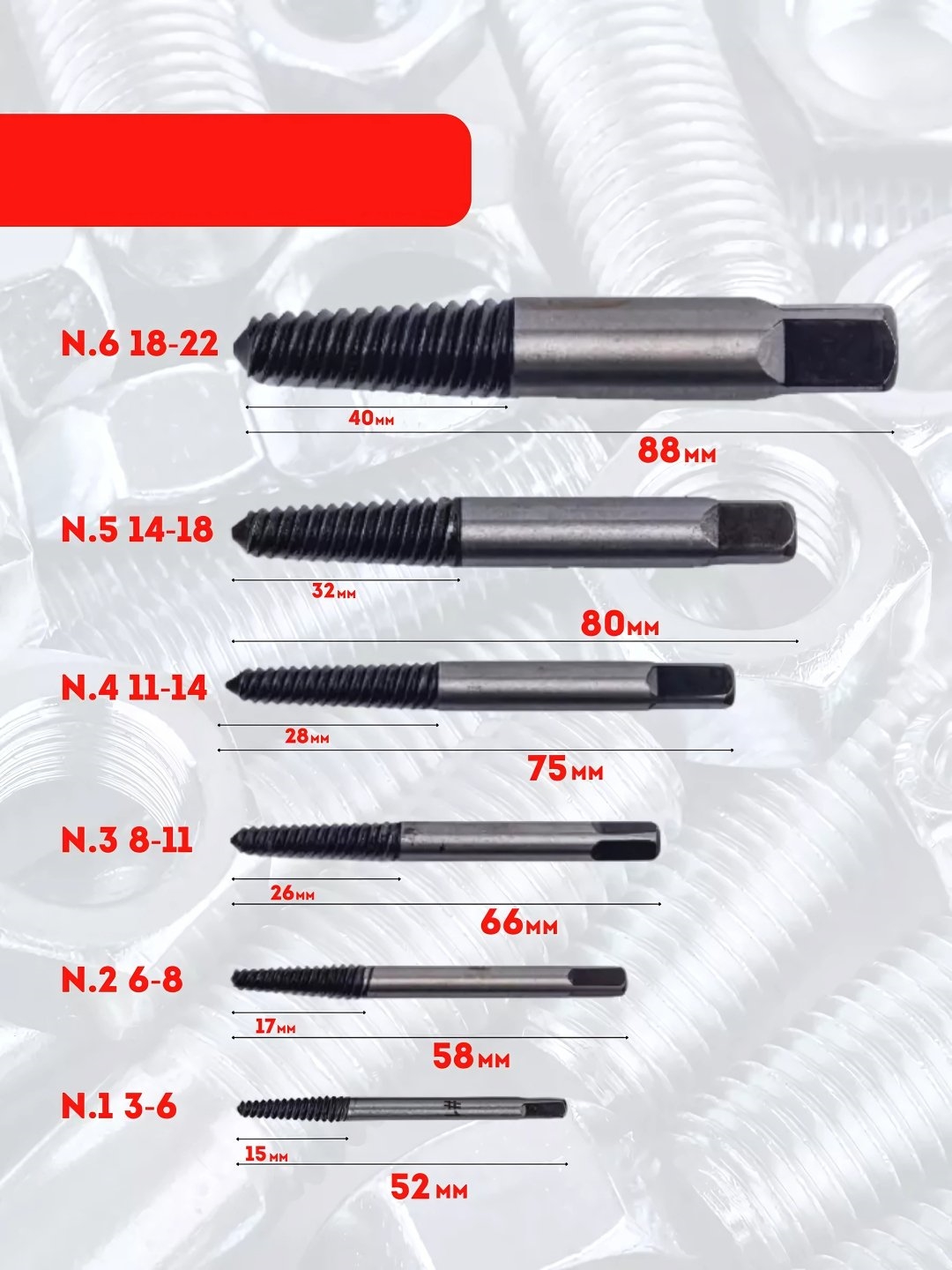 Ters Kılavuz 6 lı Set Saf Çelik Kırık Civata Vida Sökücü Kırılmış Vida Civata Sökme Aparatı 721690