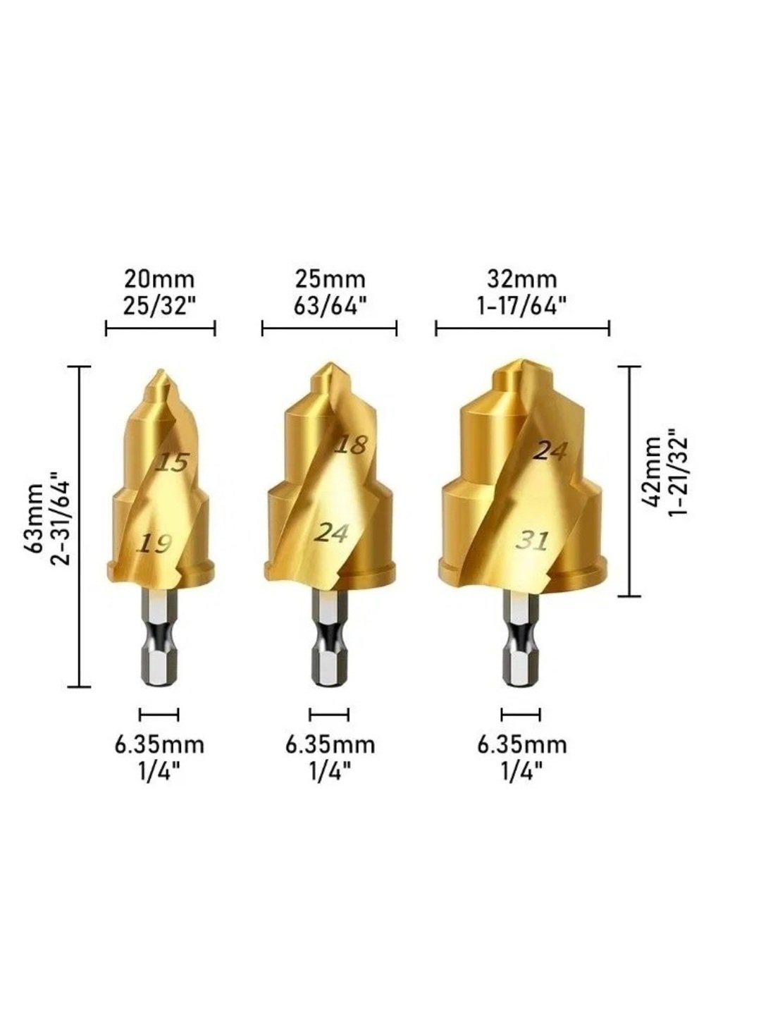 Plastik Boru Kalemtraş Kademeli Boru Açma Pvc Pprc Boru Tamir Delme Genişletme Onarımı İçin 3lü Havşa Seti 721692