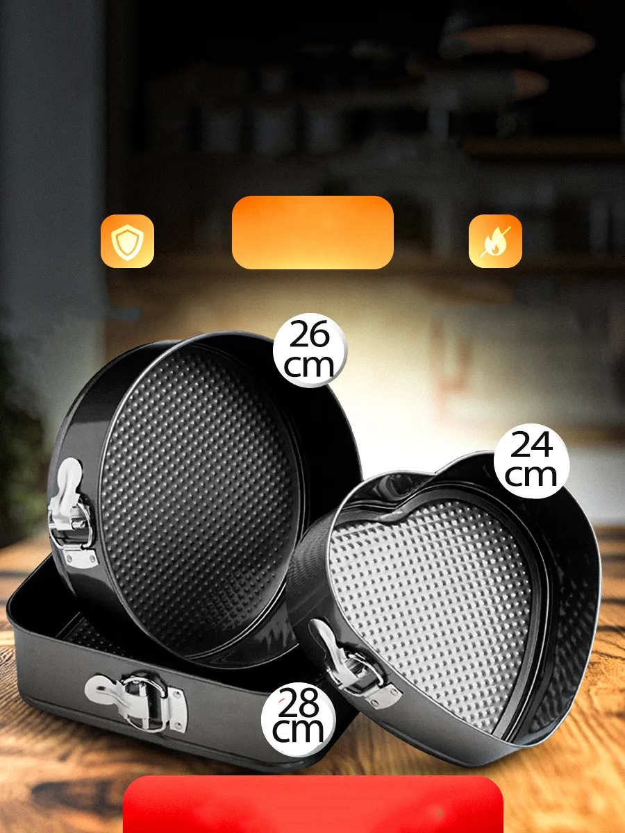 3 Boy Kelepçeli Kek Kalıbı 24-26-28 Cm Çoklu Kek Kalıbı Teflon 721697