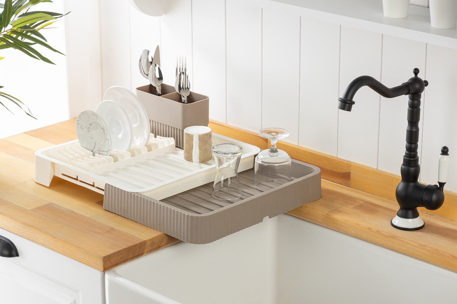 Açılır-Kapanır Bulaşıklık - Bulaşık Durulama Sepeti Tabaklık Bulaşık Kurutmalık LATTE 721706