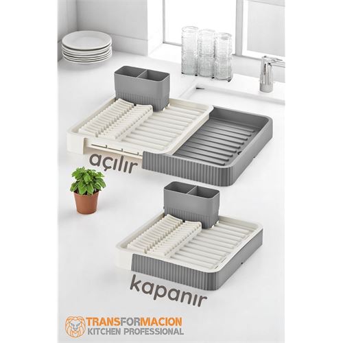 TransForMacion Açılır-Kapanır Bulaşıklık - Bulaşık Durulama Sepeti Tabaklık Bulaşık Kurutmalık GRİ 721707