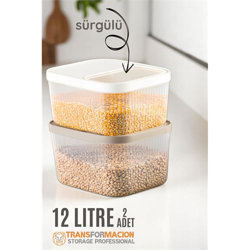 TransForMacion Erzak Bakliyat Kutusu Sürgülü Kapak Saklama Kabı 12 Litre 2 ADET 721708