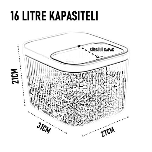 TransForMacion Erzak Bakliyat Kutusu Sürgülü Kapak Saklama Kabı 16 Litre 2 ADET 721709