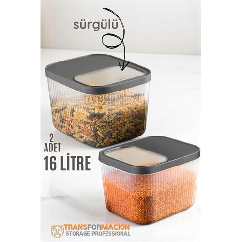 TransForMacion Erzak Bakliyat Kutusu Sürgülü Kapak Saklama Kabı 16 Litre 2 ADET 721709