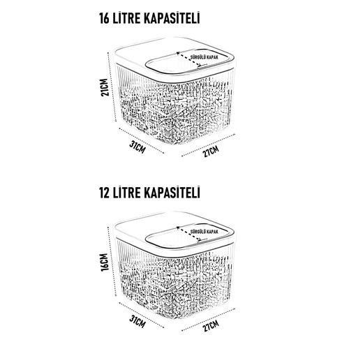 TransForMacion Erzak Bakliyat Kutusu Sürgülü Kapak Saklama Kabı 12 ve 16 Litre 2 li 721712
